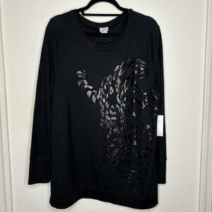 CHICOS Zenergy Animal Foil Print Black on Black Tunic Size 3/XL $25